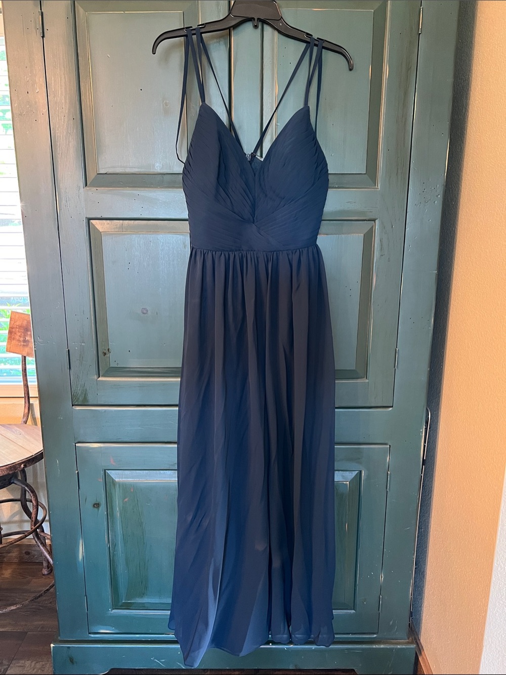 Azazie Navy Blue Spaghetti Strap Chiffon Gown